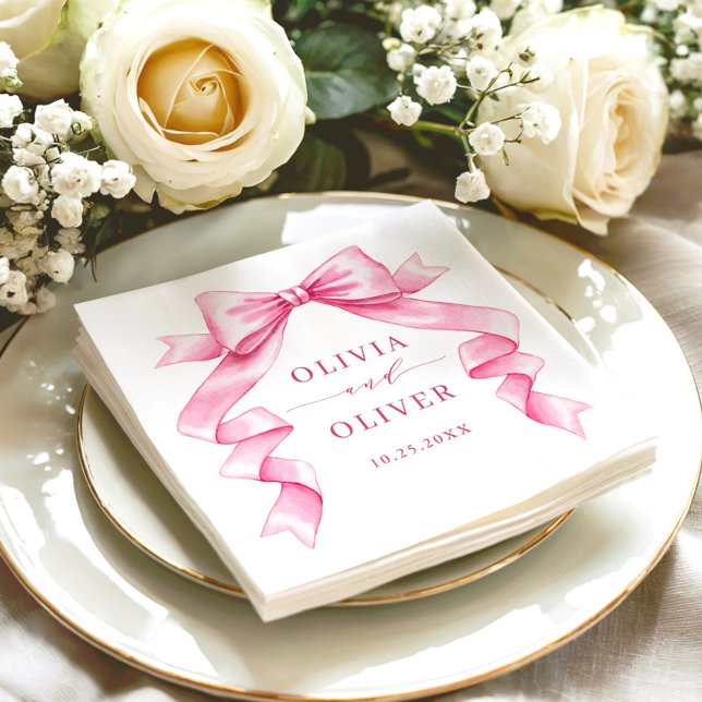 Elegante, sanfte, rosa, handgezeichnete Bow-Hochze Serviette (Von Creator hochgeladen)