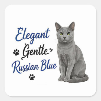 🐾 Elegante sanfte Russische Blaue Katze Liebhaber Quadratischer Aufkleber