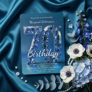 Elegante Saphirblau-Diamant 70. Geburtstag Einladung