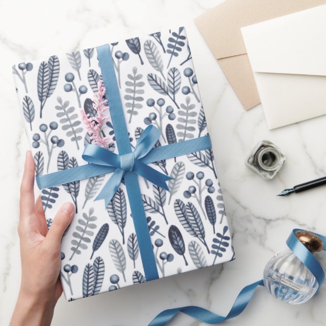 Elegante Saphirblaue Botanik Geschenkpapier (Schenken)