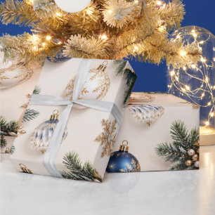 Elegante Saphirblaue Weihnachtsbänder Geschenkpapier