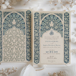 Elegante Sapphire and Cream Islamic Lace Wedding Einladung