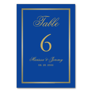 Elegante Sapphire Blue Gold Calligraphy Wedding Tischnummer