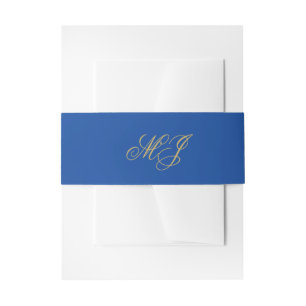 Elegante Sapphire Blue Gold Monogram Initials Einladungsbanderole