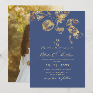 Elegante Sapphire Pantone Gold Wedding Einladung