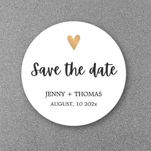 Elegante saubere Hochzeit Gold Herz Save the Date Runder Aufkleber
