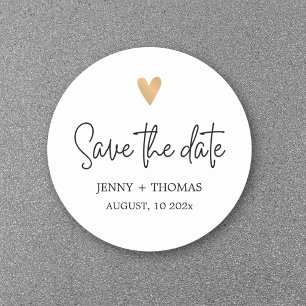 Elegante saubere Hochzeit goldenes Herz Save the D Runder Aufkleber