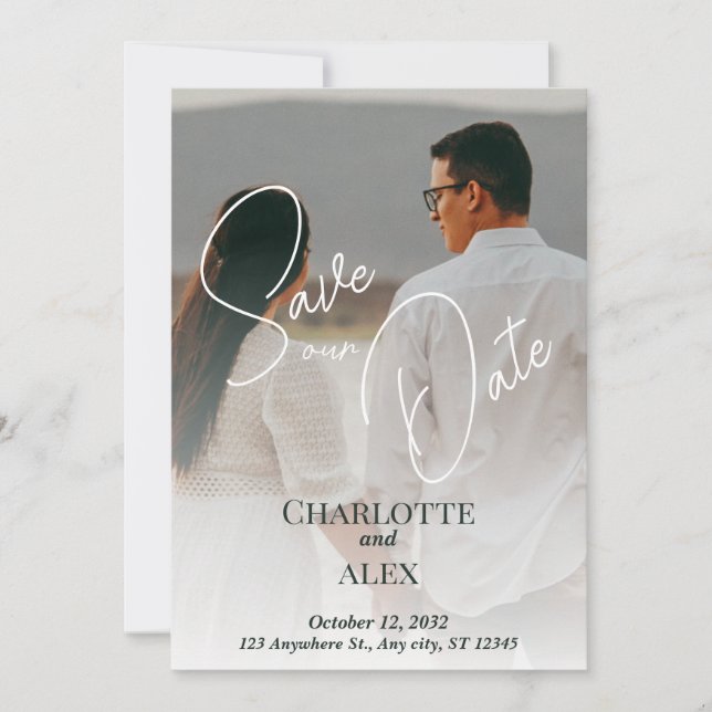 Elegante Save-the-Date-Ankündigung Dankeskarte (Vorderseite)
