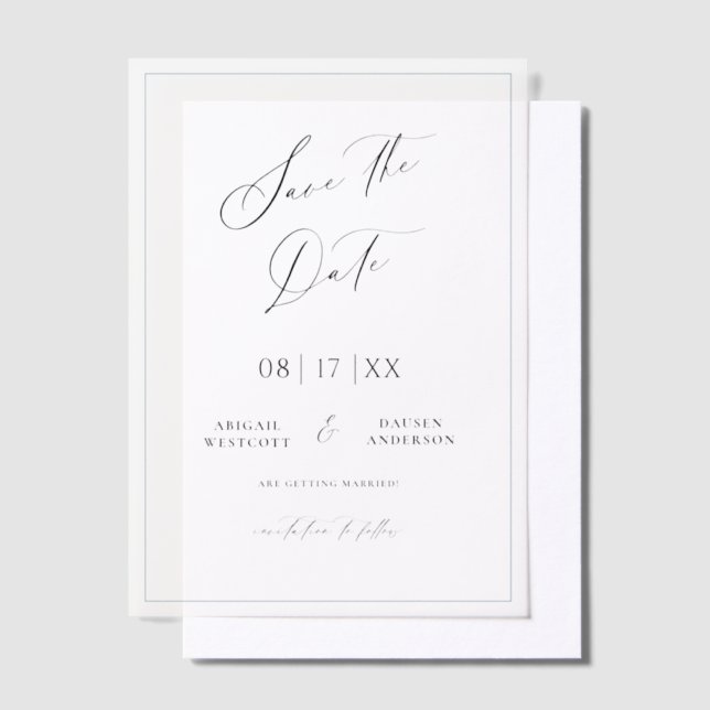 Elegante Save-the-Date-Ankündigung Vellum-Overlay (Versetzt)