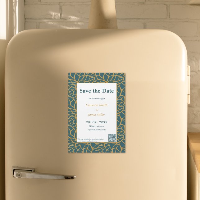 Elegante Save the Date Aztek Gold Foliage Kontur Magneteinladung (Elegant Save The Date Aztek Gold Foliage Outline Magnetic Invitation)