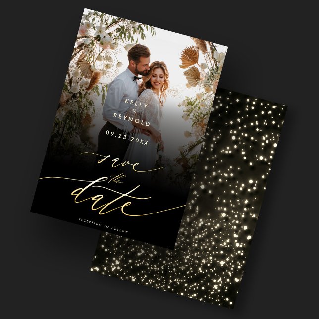 Elegante Save the Date Black Gold Foto Hochzeit Einladung (Elegant Save The Date Gold Photo Wedding Invitation
)