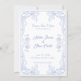 Elegante Save the Date Card - Blue Rose Filigree Einladung