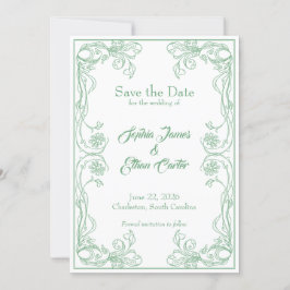 Elegante Save the Date Card - Green Rose Filigree Einladung