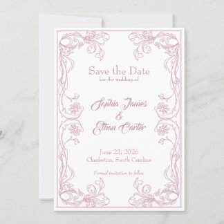 Elegante Save the Date Card - Rosa Filigree Einladung