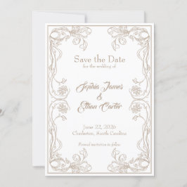 Elegante Save the Date Card - Sand Rose Filigree Einladung