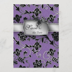 Elegante Save the Date Card Silver Floral Lila