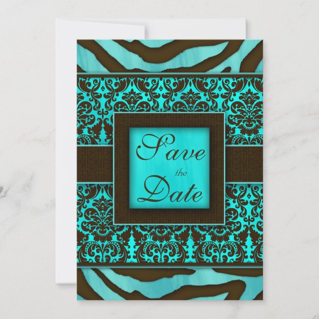 Elegante Save the Date Card Zebra Damask BB (Vorderseite)