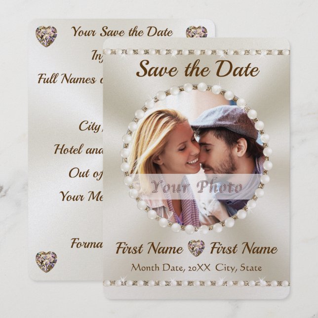 Elegante Save the Date Einladungen, individuell an Einladung (Vorne/Hinten)