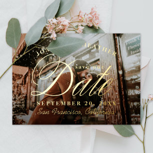 Elegante Save-the-Date-Foto-Goldfolien-Einladung Folieneinladung