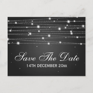 Elegante Save the Date funkelnde Linien Schwarzes Ankündigungspostkarte