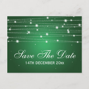 Elegante Save the Date funkelnde Linien Smaragd Ankündigungspostkarte