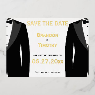 Elegante Save the Date Gay Wedding Real Gold Foil Folieneinladung