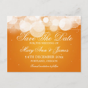 Elegante Save the Date Glühen-u. Schein-Orange Ankündigungspostkarte
