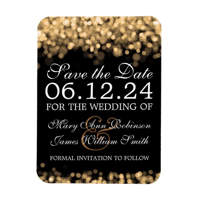 Elegante Save the Date Gold Lights Magnet (Vertikal)