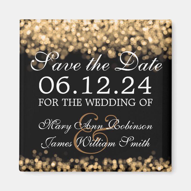 Elegante Save the Date Gold Lights Magnet (Vorne)