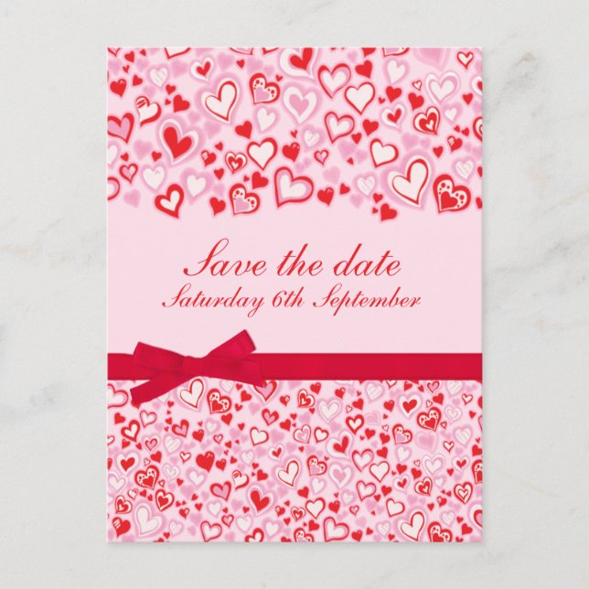 Elegante Save the Date Herz & Bows rosa Karte (Vorderseite)
