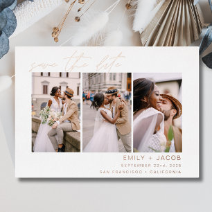 Elegante Save-the-Date-Karte 3 Foto Minimalist Ros Folieneinladung
