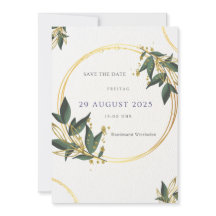 Elegante Save the Date Karte – Gold & Grün