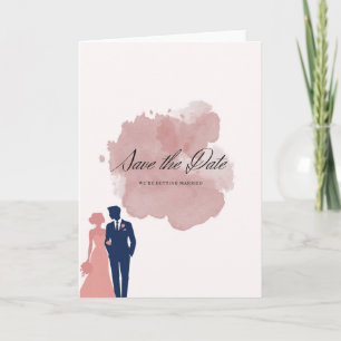 Elegante Save the Date Karte mit Brautpaar & Aquar