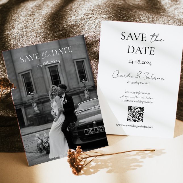 Elegante Save the Date-Karte mit QR-Code für Hochz Date (Von Creator hochgeladen)