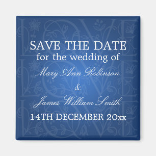Elegante Save the Date Liebe blühen Blau Magnet