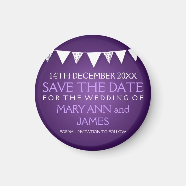 Elegante Save the Date Liebe Jagd Lila Magnet (Vorne)