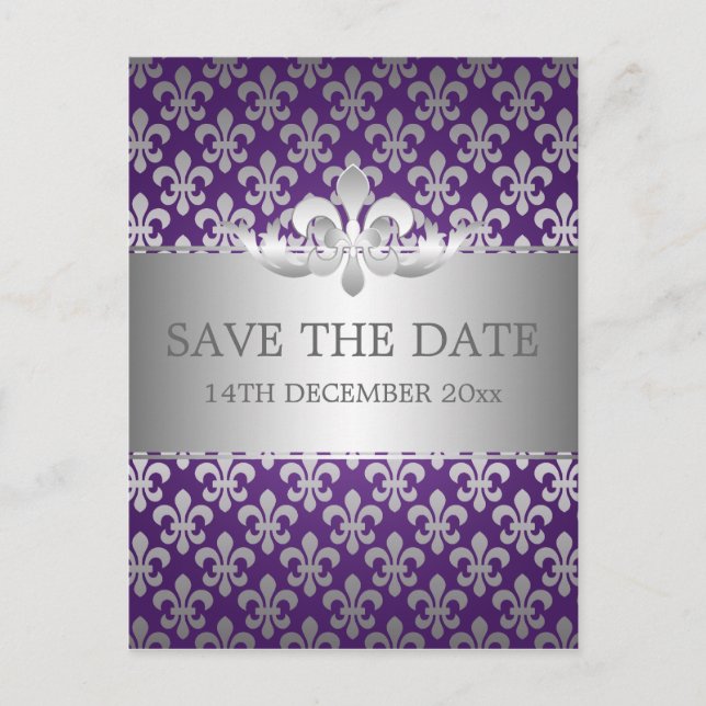 Elegante Save the Date Lilie Lila Ankündigungspostkarte (Vorderseite)