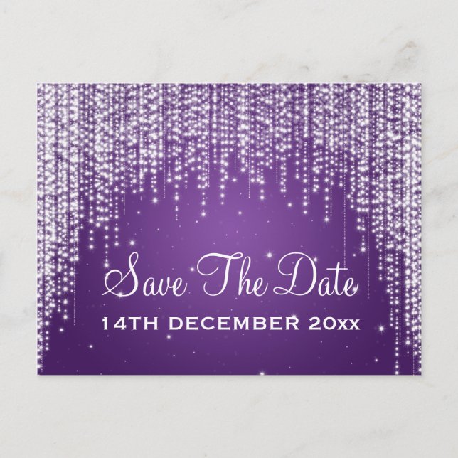 Elegante Save the Date Nachtleben Lila Ankündigungspostkarte (Vorderseite)