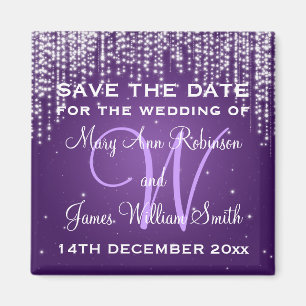 Elegante Save the Date Nachtleben Lila Magnet