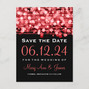 Elegante Save the Date Party-Glitzern rot Ankündigungspostkarte