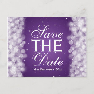 Elegante Save The Date-Party Sparkle Lila Ankündigungspostkarte