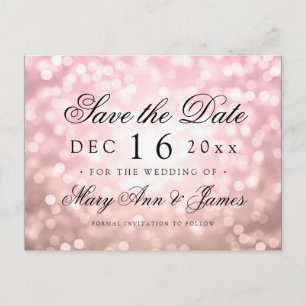 Elegante Save the Date Rose erröten rosa Lichter Ankündigungspostkarte