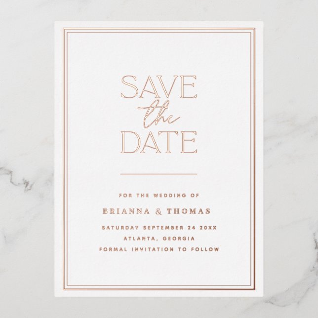 Elegante Save the Date Rose Gold Folie Einladungspostkarte (Vorderseite)