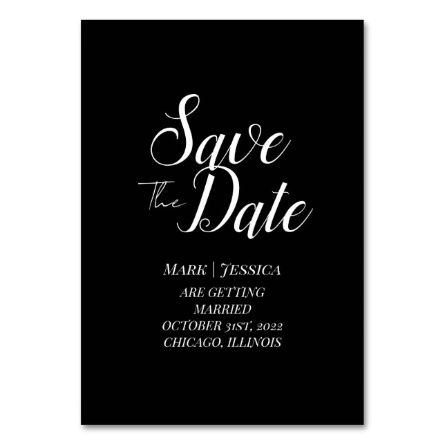 Elegante "Save The Date"-Tischkarte Tischnummer (Vorderseite)
