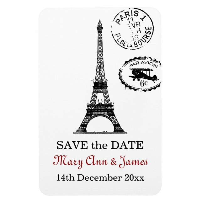 Elegante Save the Date Vintag Paris Postkarte Magnet (Vertikal)