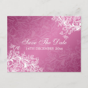 Elegante Save the Date Vintage Wirbel Rosa Ankündigungspostkarte