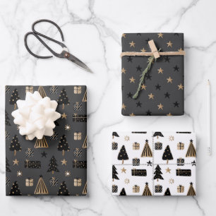 Elegante Scandi Christmas Gold & Black Wrapping Pa Geschenkpapier Set