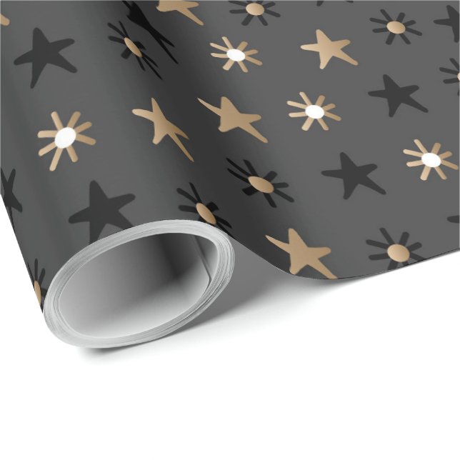 Elegante Scandi Christmas Gold & Black Wrapping Wr Geschenkpapier (Rolleneckpunkt)