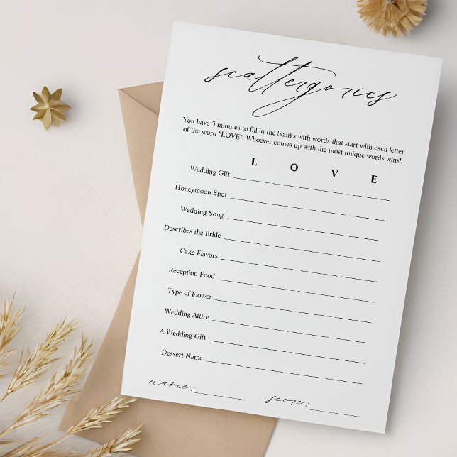 Elegante Scattergories Brautparty Game Card Einladung (Von Creator hochgeladen)