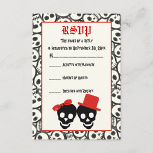 Elegante Schädel Halloween rote schwarze Hochzeit  RSVP Karte
